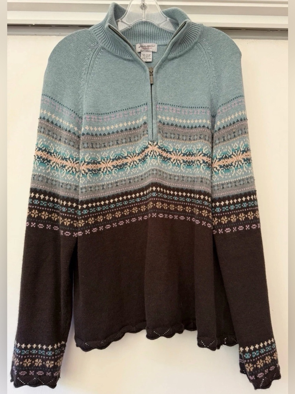 VTG Eddie Bauer Fair Isle Sweater Women Large Angora Nordian Pointelle Size L